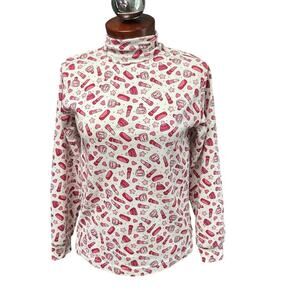 Color & Co VTG Lipstick Nail Polish Print Turtleneck Small Medium Makeup Beauty